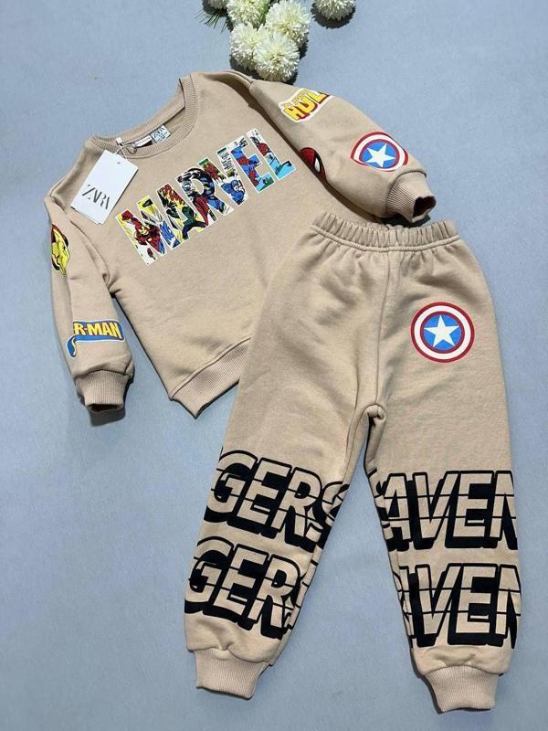 ​​​​​​​Çocuk Eşofman Takımı – Marvel Karakter & Logo Baskılı, 3 İplik Şardonsuz - Image 1