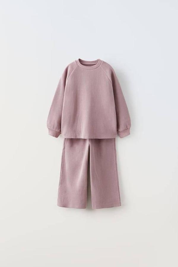 Kız Çocuk Takım – Gofre Kumaş, Cepsiz, %100 Pamuk - Image 1