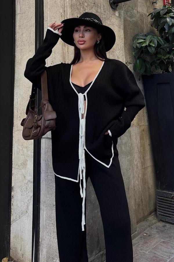 Anitta Biyeli Bağlama Detay Takım -SİYAH /EKRU - Image 1