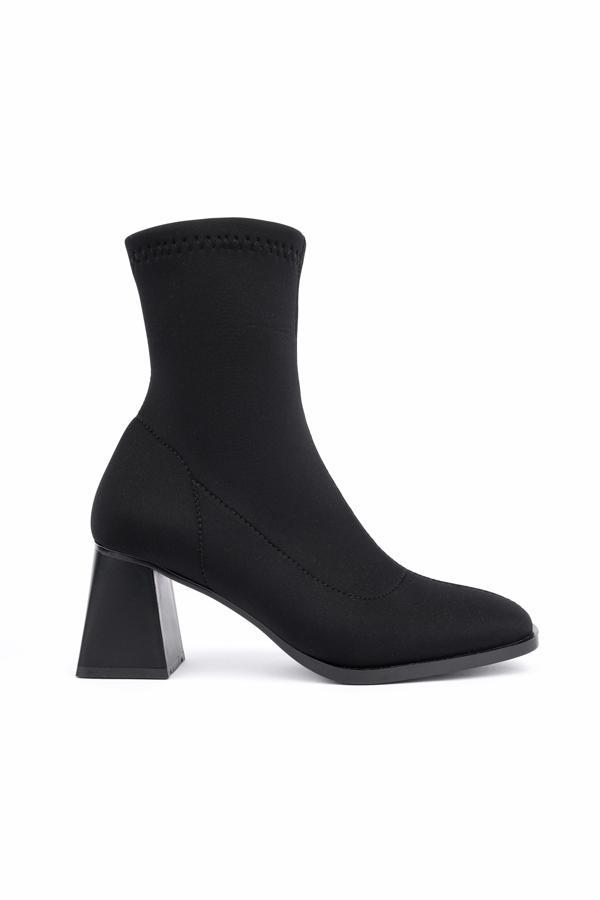 Muggo CRYON Küt Burun Kalın Topuklu Kadın Streç Bot - Image 1