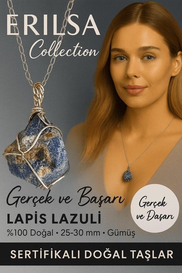 Sertifikalı Ham Lapis Lazuli Taşı Kolye – Gümüş Tel Sargılı 25-30 mm Bilgelik ve Güç Taşı - Image 1