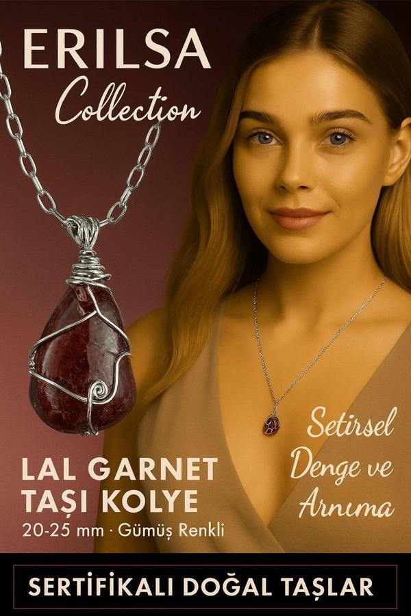 Sertifikalı Gümüş Tel Sargılı Doğal Lal Garnet (Granat) Taşı Kolye – 20-25 mm Tutku ve Enerji Taşı - Image 1