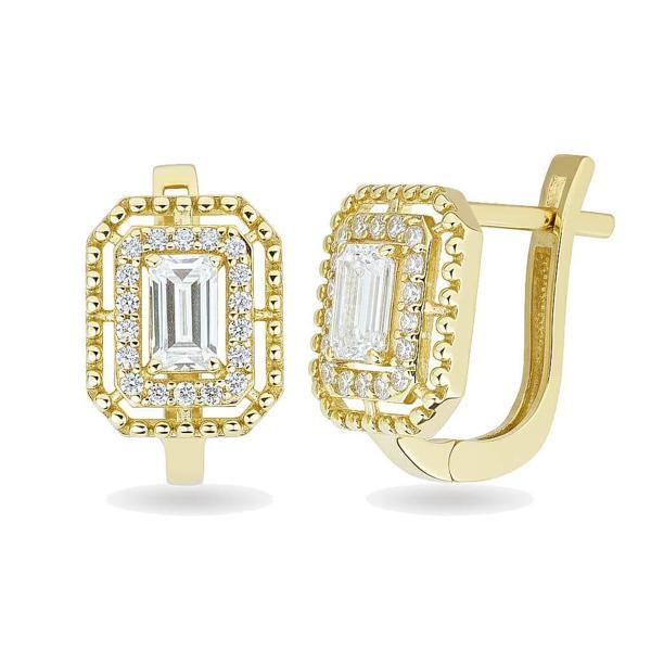 Tek Bagetli Kenarı Parlak Altın Küpe - Image 1