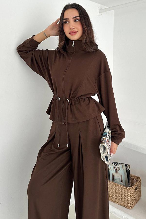 Fermuarlı Bel Detaylı Palazo Pantolonlu Modal Takım - Image 1