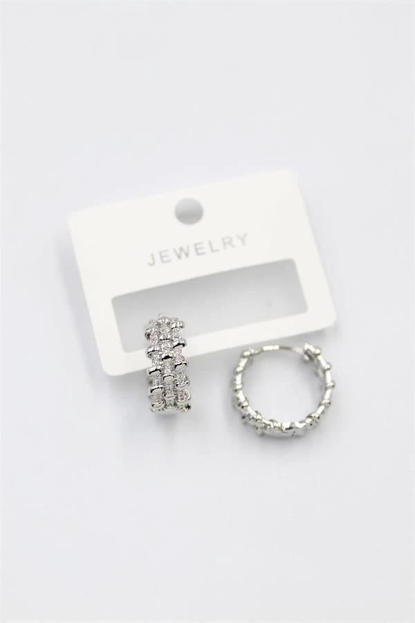 Taşlı Halka Küpe - Gümüş - Image 1