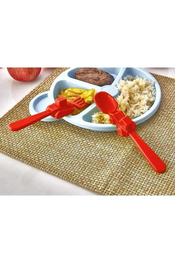 Figürlü Mama Çatal Kaşık Seti - Kırmızı - Image 1