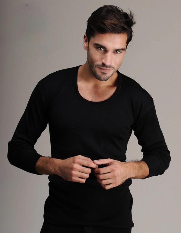 Hasyün Erkek Siyah %61 Yün UZUN Kol Fanila Atlet İçlik 4002 - 1 Adet - Image 1
