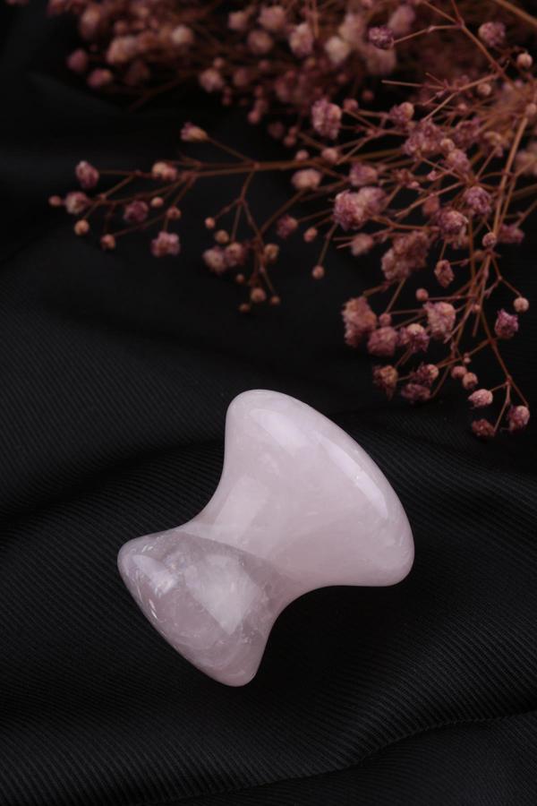 Mantar Kesim Gua Sha Pembe Kuvars Taşı - Vücut ve Yüz Cilt Masaj Taşı - MS0044 - Image 1