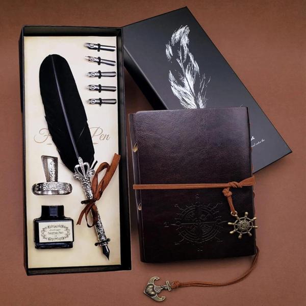 Tüylü Kalem ve Deri Defter Set 646 - Image 1