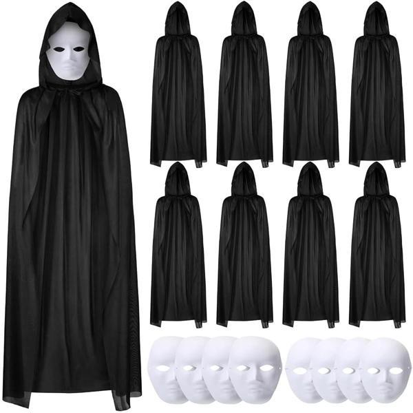 120 Cm Siyah Kapüşonlu Pelerin Ve Boyanabilir Karton Maske 8’li Set - Image 1
