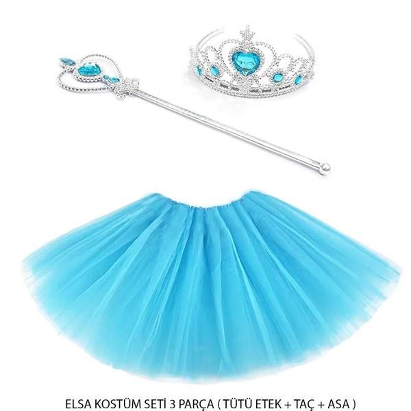 Mavi Prenses Elsa Kostüm Seti 3 Parça (tütü Etek + Taç + Asa ) - Image 1