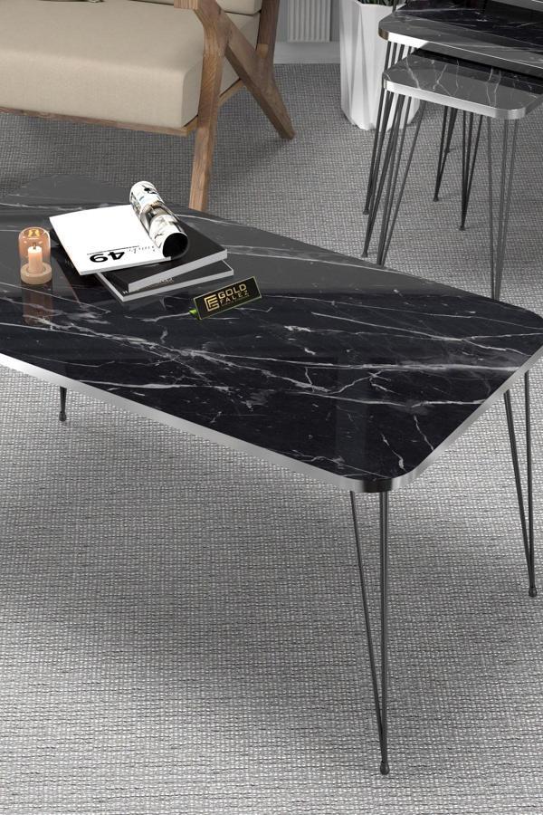 Orta Sehpa Kr Siyah Tel Ayak Gümüş Bendir - Image 1