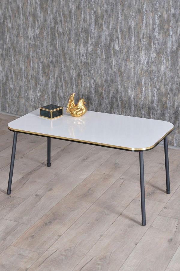 Orta Sehpa Kr Siyah Metal Ayak Çift Altın Beyaz - Image 1