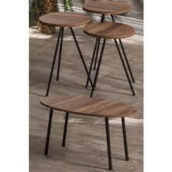 Zigon Sehpa Ve Orta Sehpa Set Metal Elips Ceviz - Image 1