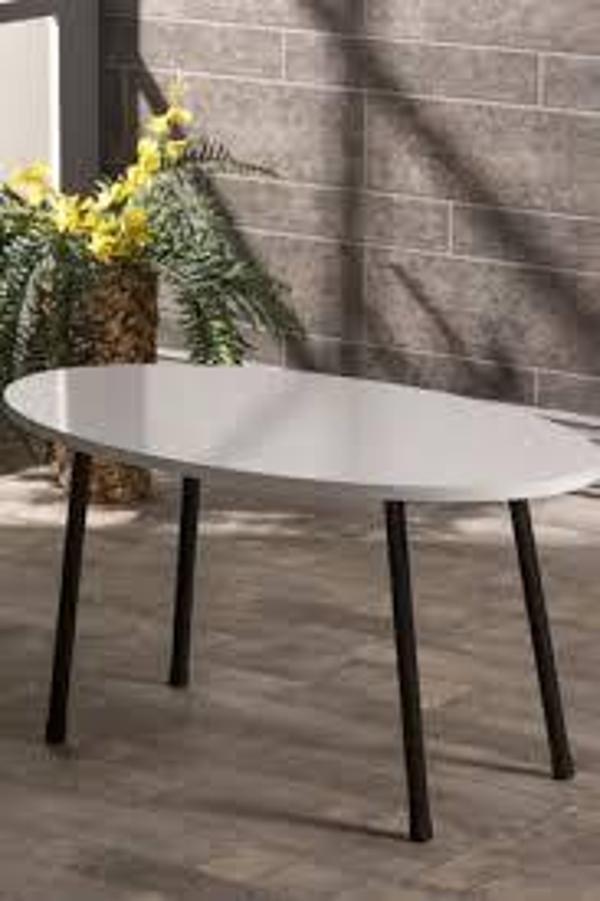 Orta Sehpa Elips Metal Ayak  Beyaz - Image 1