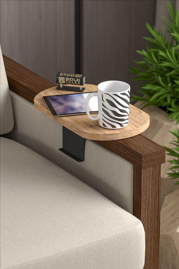 Yan Sehpa Ayarlanabilir Tepsi OVAL Dekoratif Modern Yatay Dikey Koltuk Sehpası CEVİZ - Image 1