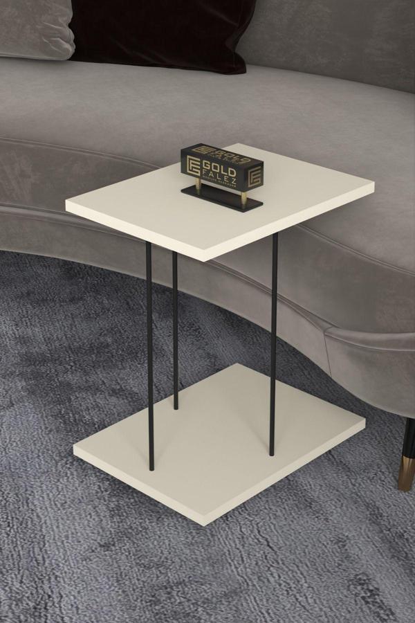 Yan Sehpa Tekerlekli Servis Sehpası HND Dikdörtgen Krem - Image 1