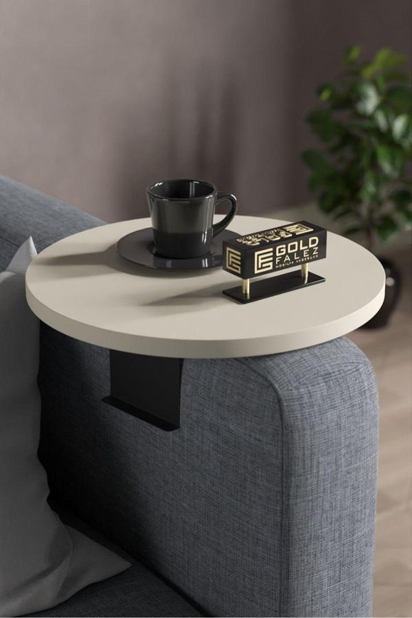 Yan Sehpa Ayarlanabilir Tepsi Dekoratif Modern Tepsi Krem - Image 1