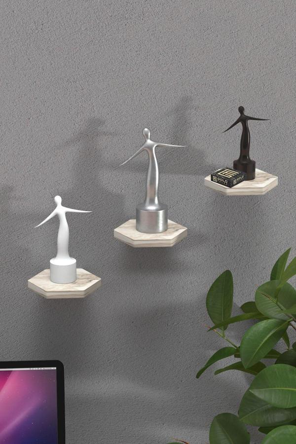 Duvar Rafı Dekoratif 3 Adet Çiçeklik Altıgen Efes - Image 1