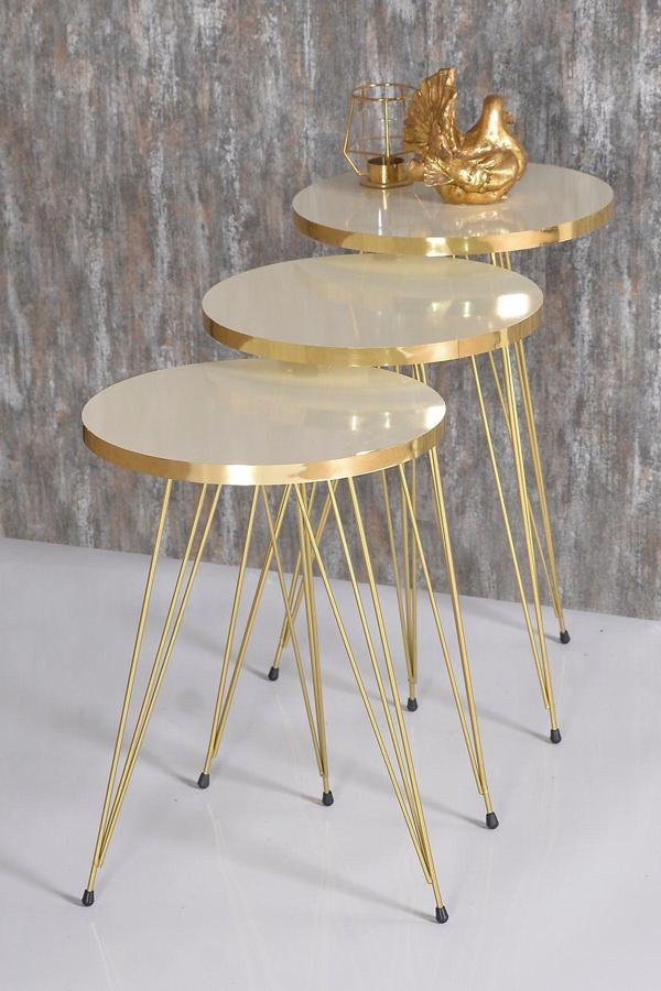 Zigon Sehpa Gold Krem Tel - Image 1