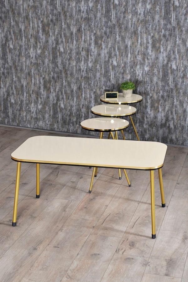 Zigon Sehpa Ve Orta Sehpa Kr Set Çift Gold Krem Metal - Image 1