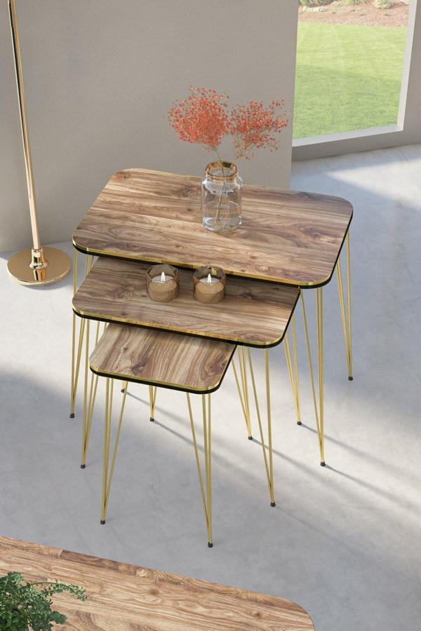 Zigon Sehpa Kr Çift Gold Ceviz Tel  1029 - Image 1