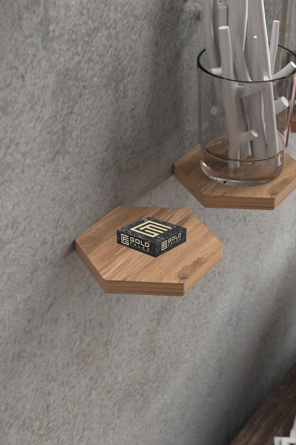 Duvar Rafı Dekoratif 3 Adet Çiçeklik Altıgen Ceviz - Image 1