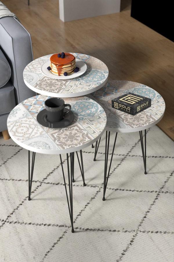 Zigon Sehpa Tel Ayak Siyah Pastel Desenli - Image 1