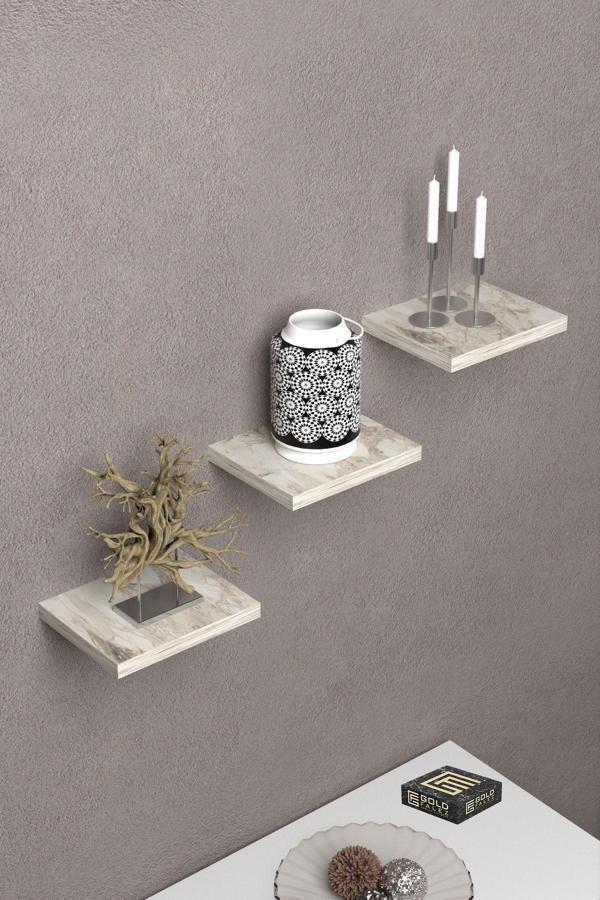 Duvar Rafı Dekoratif 3 Adet Çiçeklik Kare Efes - Image 1