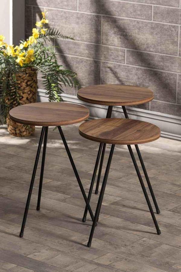 Zigon Sehpa 3 Lü Metal Ayak Atlantik Çam - Image 1