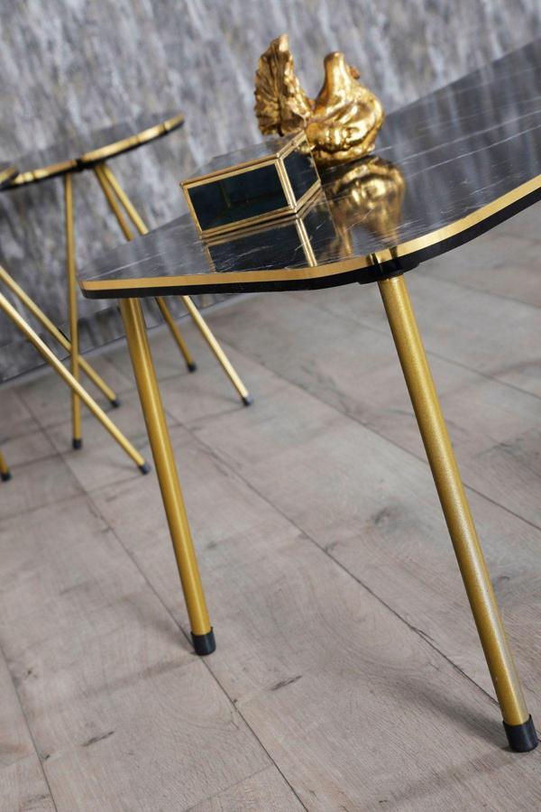Zigon Sehpa Ve Orta Sehpa Kr Set Çift Gold Bendir Metal - Image 1