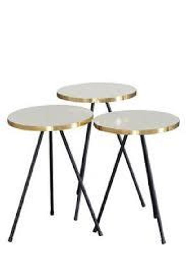 Zigon Sehpa 3 Lü Siyah Metal Ayak Gold Krem - Image 1