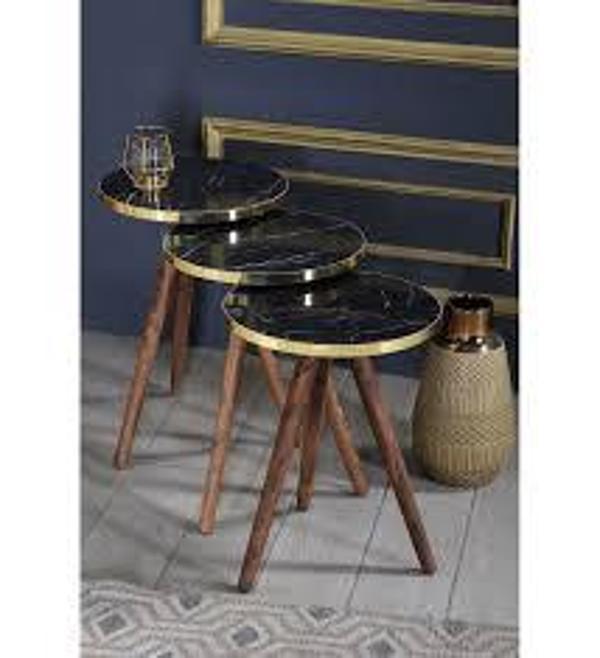 Zigon Sehpa 3'lü Ahşap Torna Ayak Gold  Bendir - Image 1