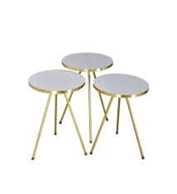 Zigon Sehpa 3'lü Altın Metal Ayak Beyaz Altın 1061 - Image 1
