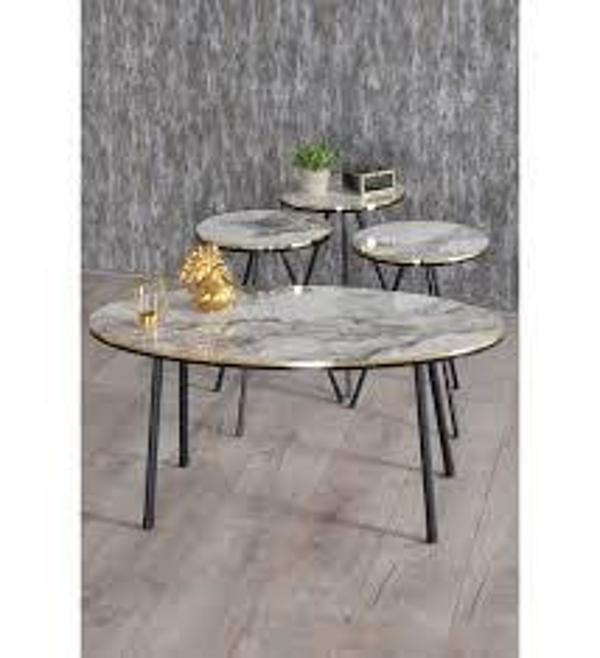 Zigon Sehpa Ve Orta Sehpa Elips  Altın Efes  Siyah Metal Ayak - Image 1