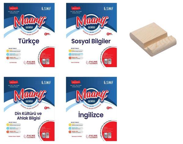 6. Sınıf Maarif Serisi Türkçe Sosyal Din ve İngilizce Denemeleri 4lü Set + Telefon Standı - Palme Yayınları - Image 1