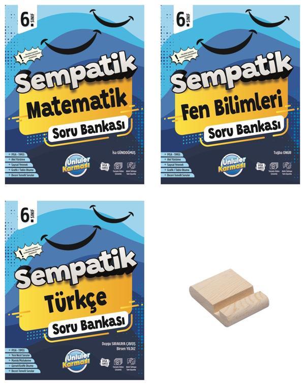 6. Sınıf Sempatik Matematik Fen Bilimleri ve Türkçe Soru Bankası 3lü Set + Telefon Standı - Ünlüler Karması Yayınları - Image 1