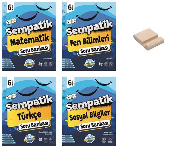 6. Sınıf Sempatik Matematik Fen Türkçe ve Sosyal Soru Bankası 4lü Set + Telefon Standı - Ünlüler Karması Yayınları - Image 1