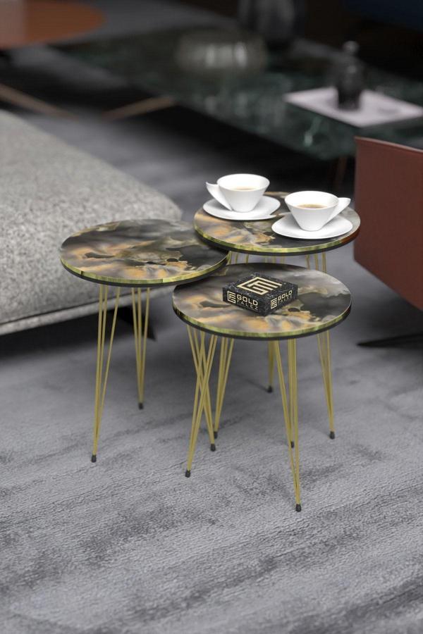 Orta Sehpa Elips Siyah Metal Ayak Bendir GOLD - Image 1