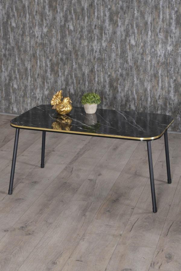 Orta Sehpa Kr Siyah Metal Ayak Çift Altın Bendir - Image 1