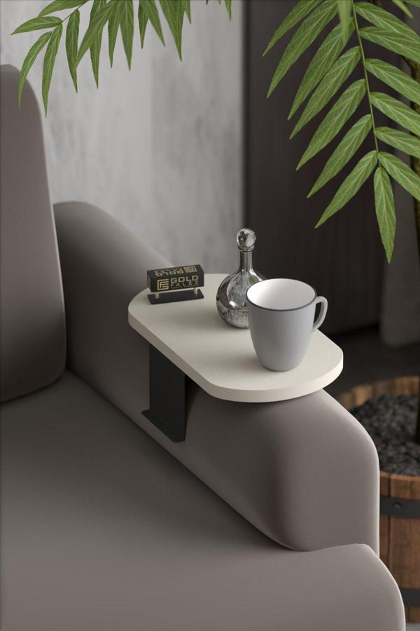 Yan Sehpa Ayarlanabilir Tepsi OVAL Dekoratif Modern Yatay Dikey Koltuk Sehpası KREM - Image 1