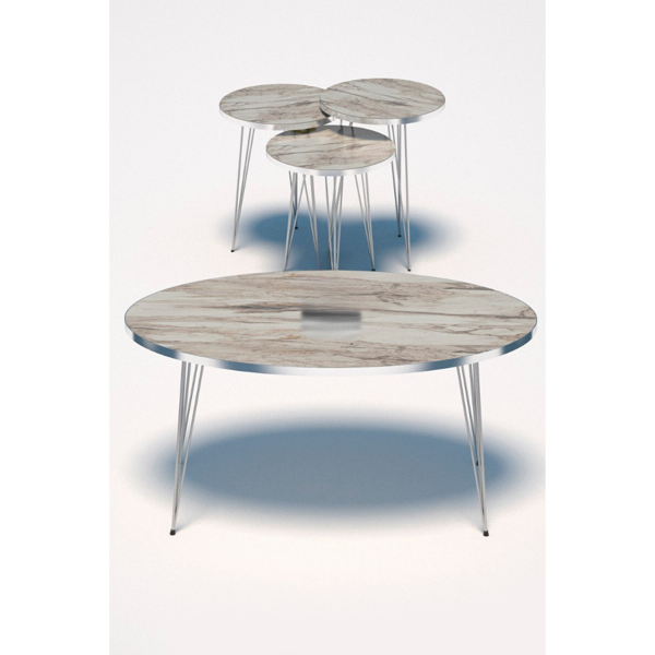 Zigon Sehpa Ve Orta Sehpa Elips Set Gümüş Efes Tel - Image 1