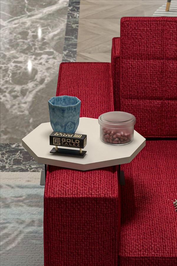 Yan Sehpa Ayarlanabilir Tepsi Dekoratif Modern Tepsi SEKİZGEN Krem - Image 1