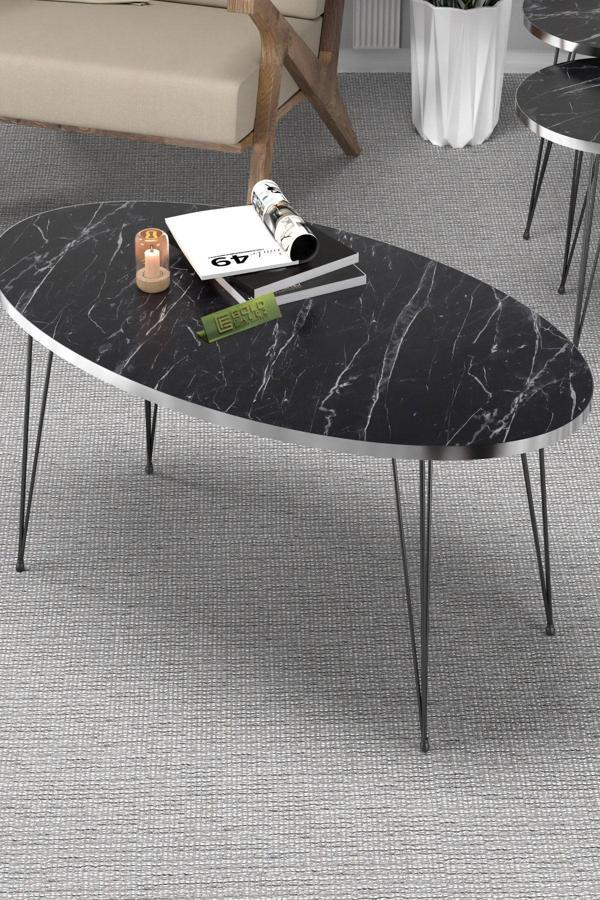 Orta Sehpa Elips Siyah Tel Ayak Gümüş Bendir - Image 1