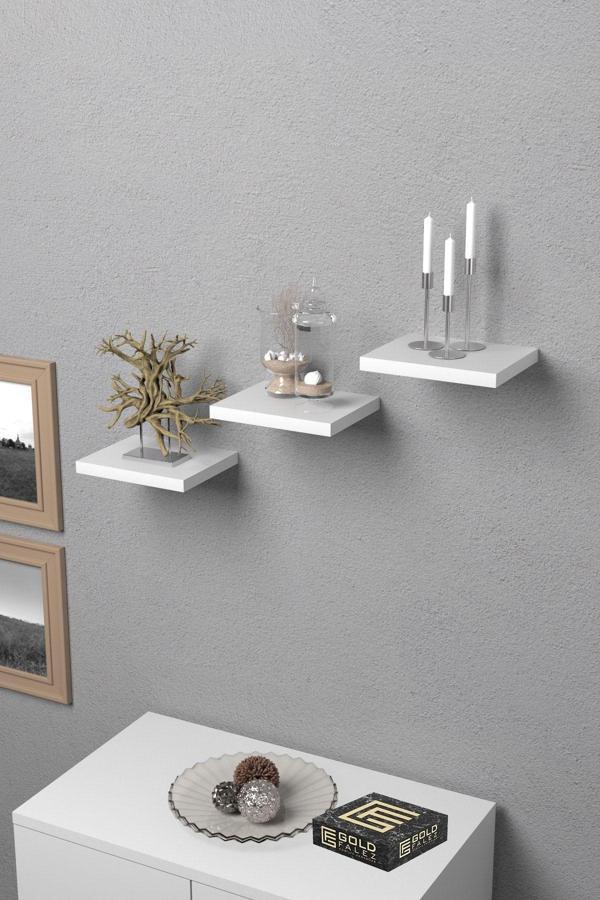 Duvar Rafı Dekoratif 3 Adet Çiçeklik Kare Beyaz - Image 1