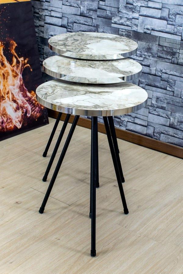 Zigon Sehpa 3'lü Siyah Metal Ayak Gümüş Efes 1071 - Image 1