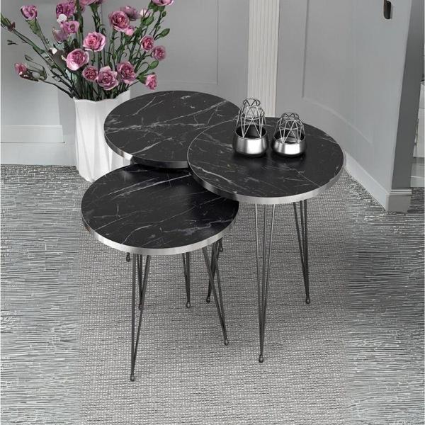 Zigon Sehpa Siyah Tel Ayak Gümüş Bendir 1089 - Image 1