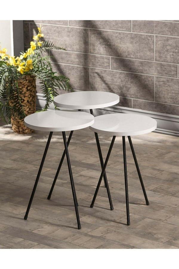 Zigon Sehpa 3 Lü Metal Ayak Beyaz - Image 1