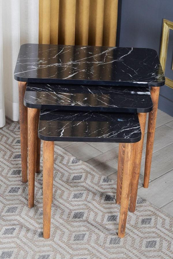 Zigon Sehpa Ahşap Torna Ayak Kare Siyah-1002 - Image 1