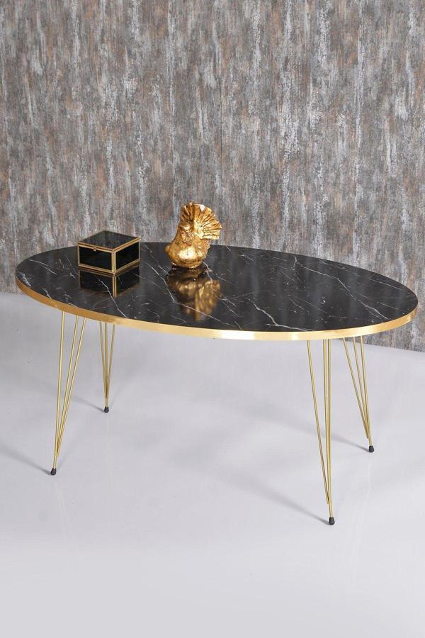 Zigon Sehpa ve Orta Sehpa Elips Set Gold Bendir Tel - Image 1
